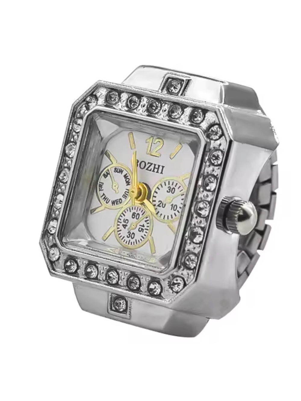 Zozhi Silver Crystal Accent Square Watch Ring